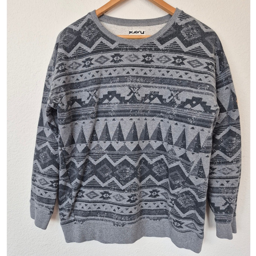 Kavu Klear Above Grey Geometric Aztec Print French Terry Sweatshirt Size Small